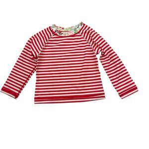 Hanna Andersson Red Striped Swim Rash Guard.
